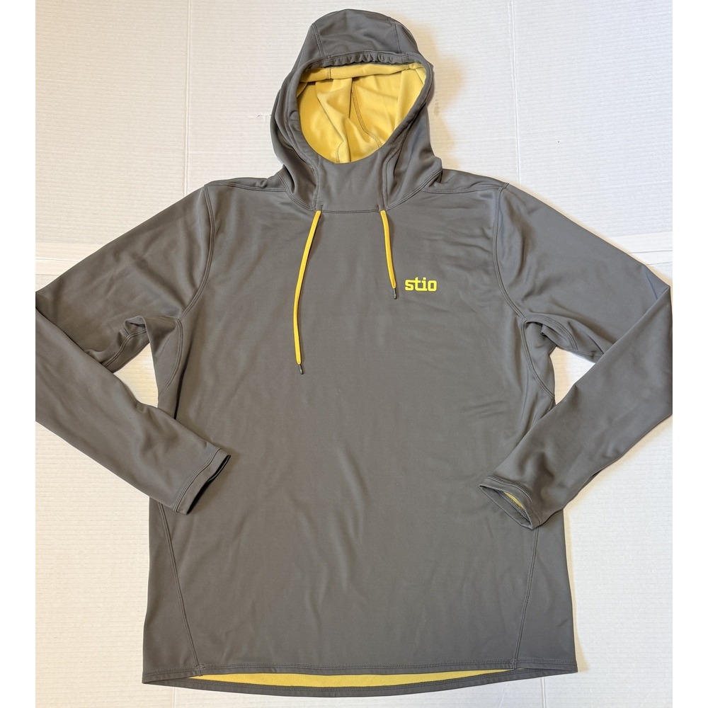 STIO - Men's Hoodie - Gray Yellow Fleece Lined Pullover Sweatshirt - X-Large XL